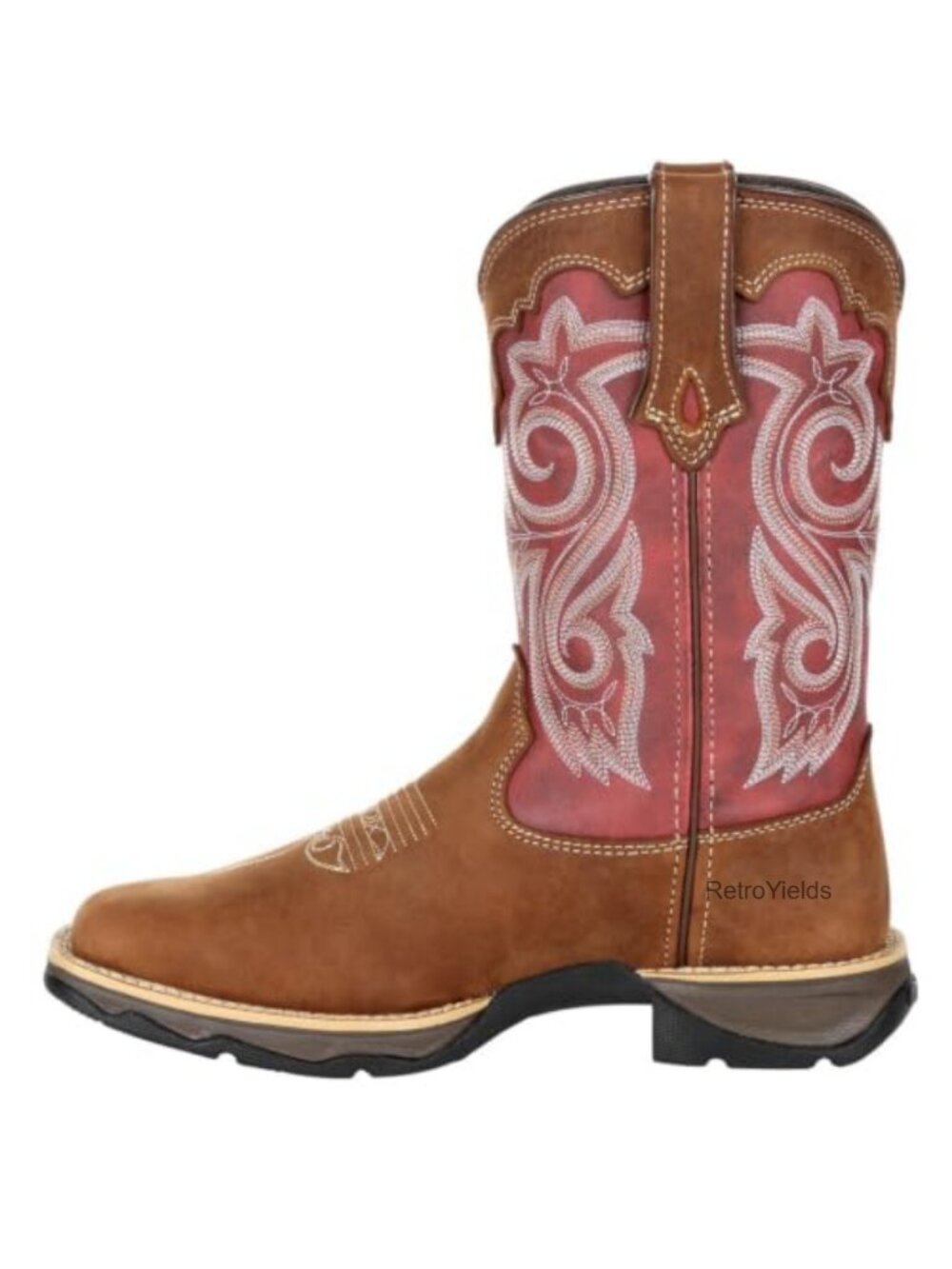 Western Boot Square Toe Faux Leather Mid-Calf Pull-On
